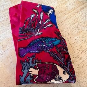World Wildlife Fund Coral Reef 100% Silk Red Fish Neck Tie Vintage